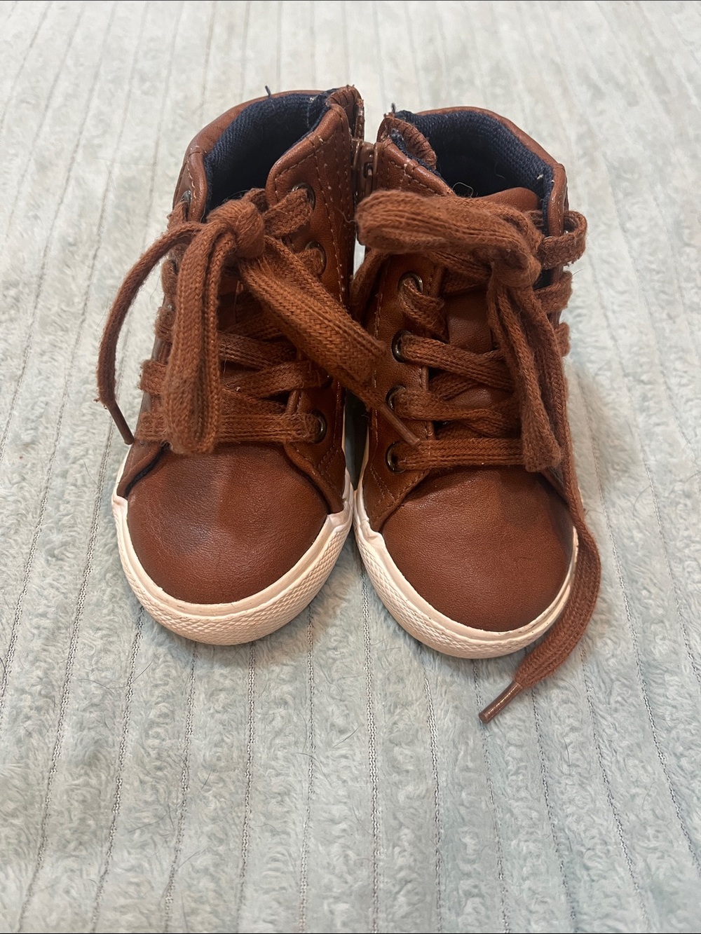 Toddler size 5 Brown High-Top Sneakers with Lace-Up and Side Zip